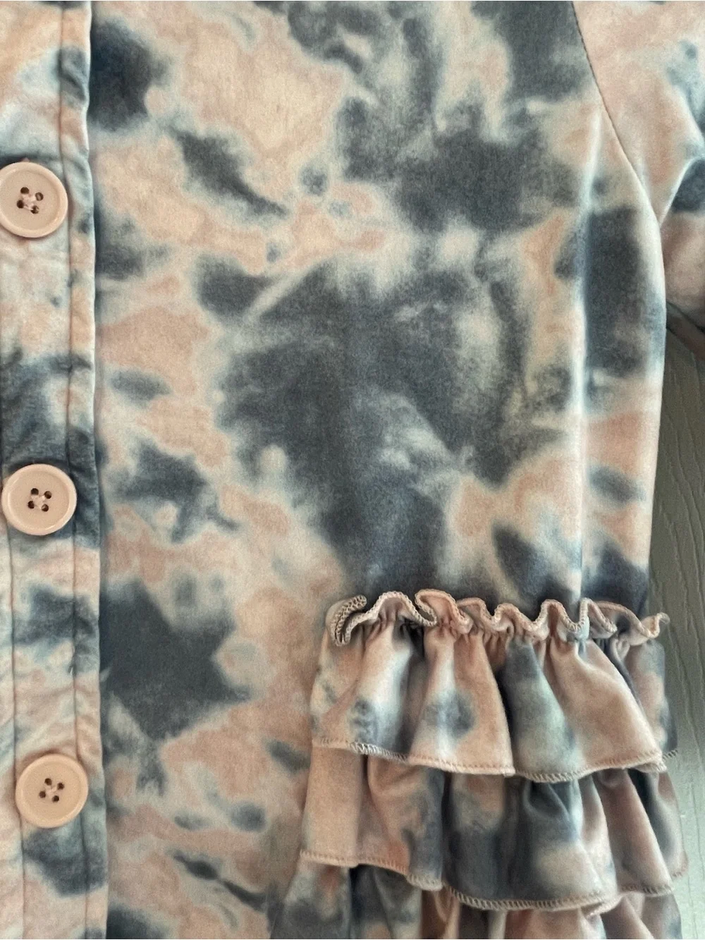 Girls' Pink & Gray Tie-Dye Ruffle Hooded Cardigan